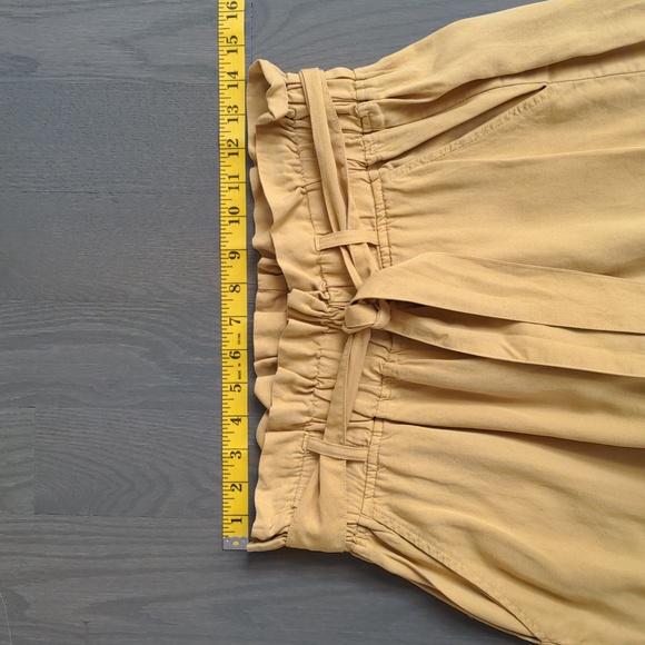 THREAD + SUPPLY | Wide Leg Pants Pull On Paperbag Waist Pockets,Mustard, Women L - Picture 11 of 13